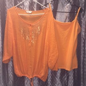 Christopher & Banks large orange sequined top cami